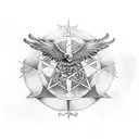  pentagram with eagle wings tattoo design idea