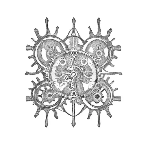 An intricate hourglass with gears and cogs inside, symbolizing the passage of time and the importance of every second tattoo design idea