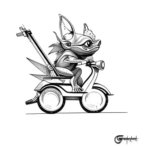 gremlin riding a scooter tattoo design idea