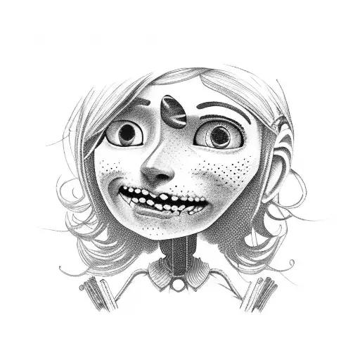 coraline in a hall of buttons  tattoo design idea