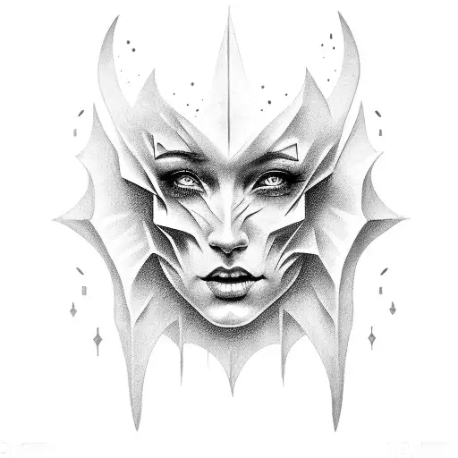 half angel half demon realistic face tattoo design idea