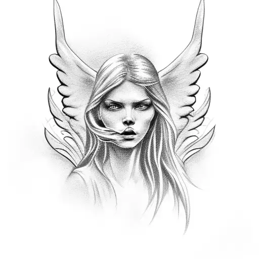 angel in devil realistic face tattoo design idea