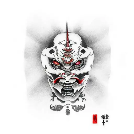 japonesa con máscara y espada  tattoo design idea