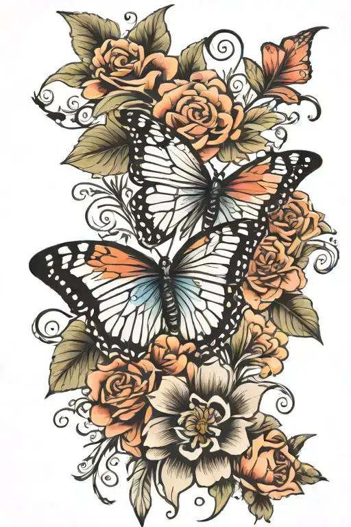 flower and butterfly spine tatto tattoo design idea