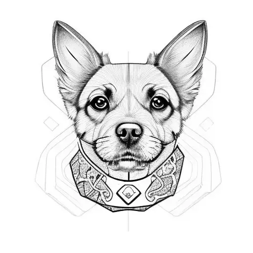 old dog whit canine out , in black and white tattoo design idea