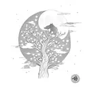 blossom tree, bear, no.5, moon, sun tattoo design idea
