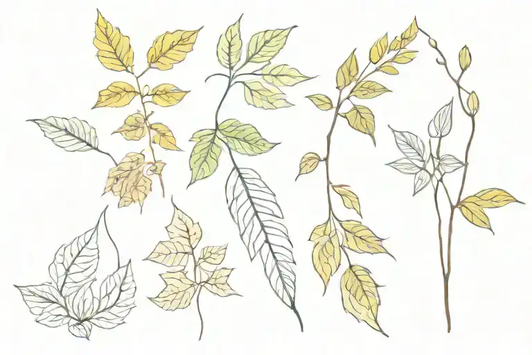hornbeam and maple and willow leaf in a row one holds tattoo design idea