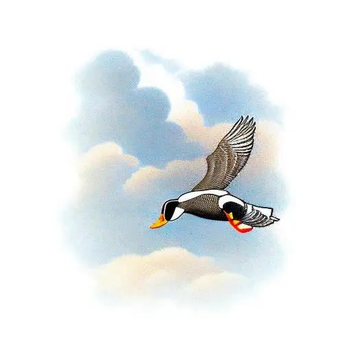 A majestic duck soaring through the sky, with intricate patterns inspired by Tennessee's natural beauty tattoo design idea