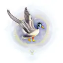 A majestic duck soaring through the sky, with intricate patterns inspired by Tennessee's natural beauty tattoo design idea