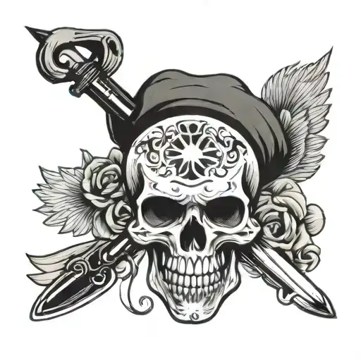 skull and Nike swoosh logo tattoo design idea