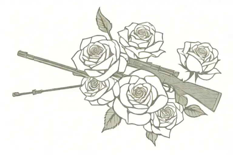 rifle shooting roses tattoo design idea
