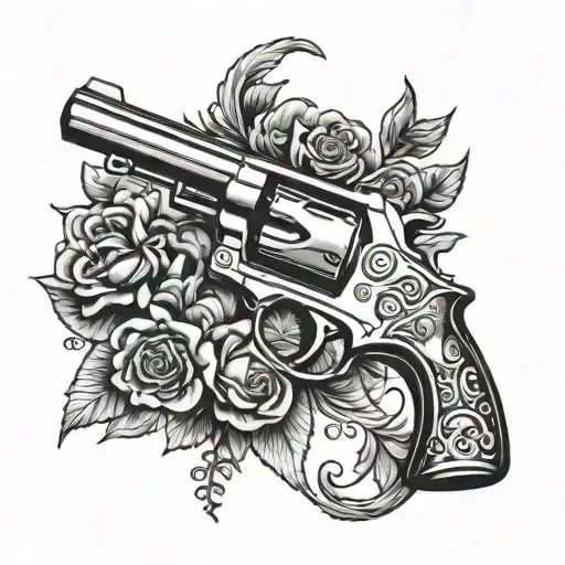 black and white  revolver tattoo design idea