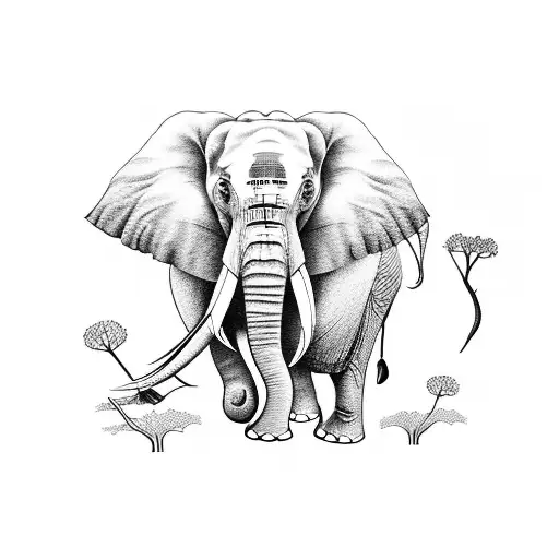 elephant with trees tattoo design idea