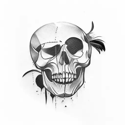 A tattoo design inspired by Ernest Hemingway's writing, featuring a crow's feather and a skull tattoo design idea