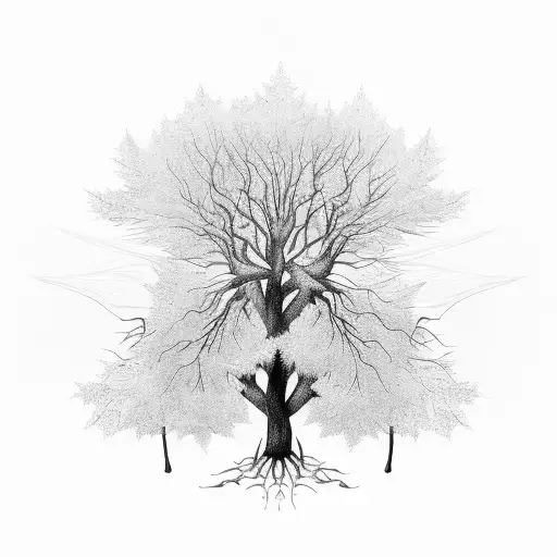 A skeletal tree with falling leaves tattoo design idea