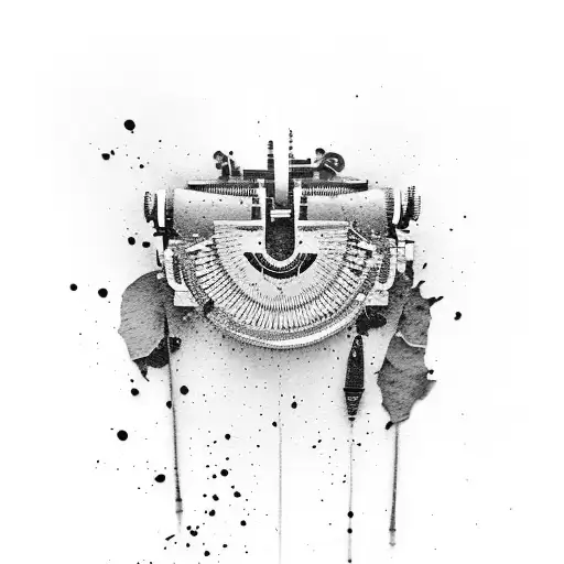 A typewriter with ink splatters tattoo design idea