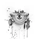A typewriter with ink splatters tattoo design idea