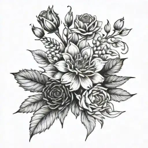 rose honeysuckle aster flowers tattoo design idea
