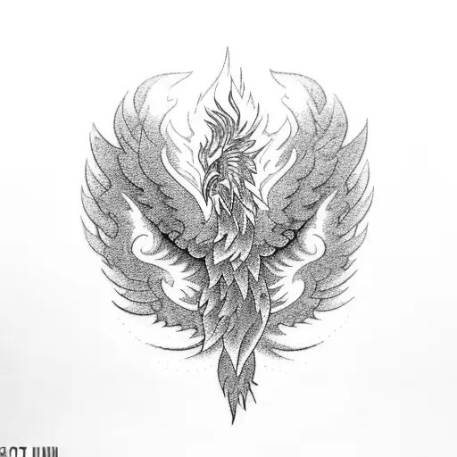 A blackwork tattoo of a phoenix rising from the ashes, symbolizing the chosen one's resilience tattoo design idea