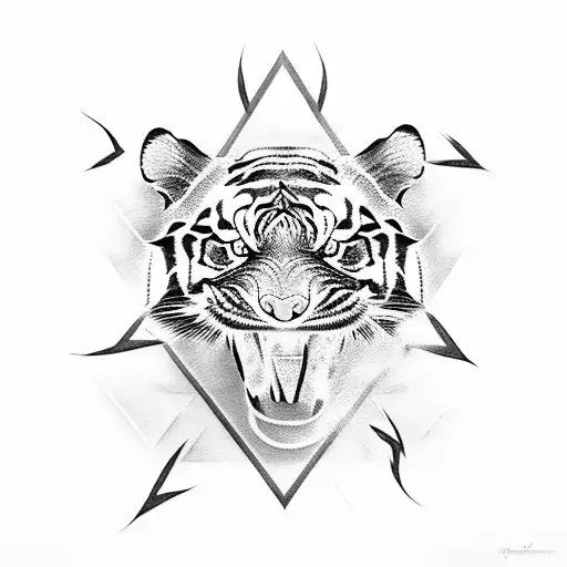 A tattoo of a tiger's paw with a lightning bolt, symbolizing the client's powerful presence as a security personnel, in a dotwork style tattoo design idea