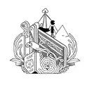 An open book with a justice scale balancing on top tattoo design idea