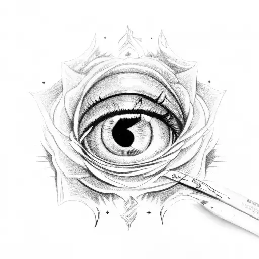 rose with evils eye fire tattoo design idea