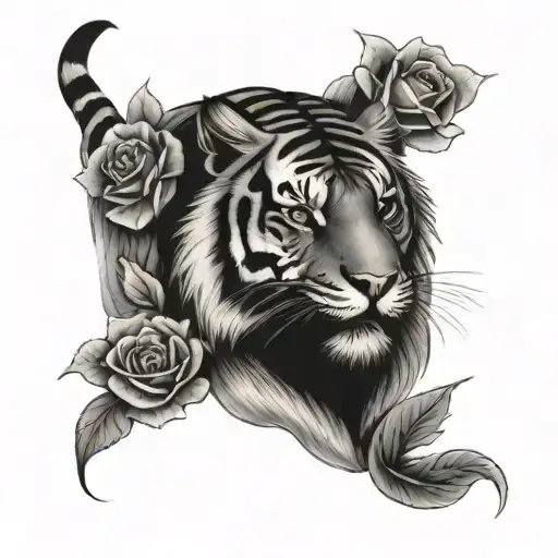 Tiger and roses  tattoo design idea