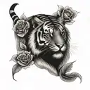 Tiger and roses  tattoo design idea