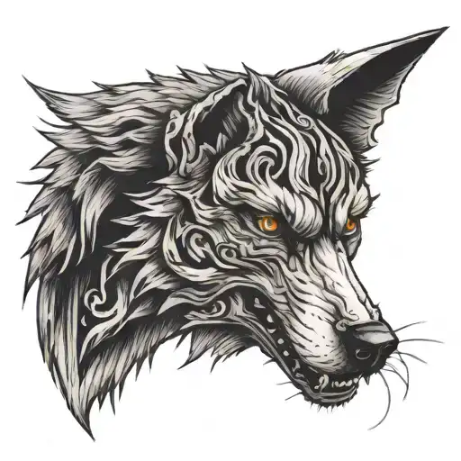 half wolf head and half demon head  tattoo design idea