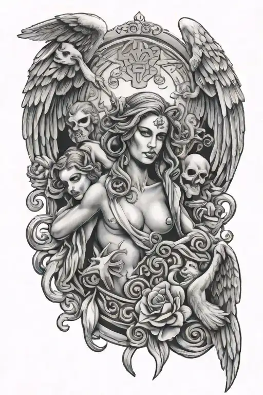 god, gangster, angels tattoo design idea