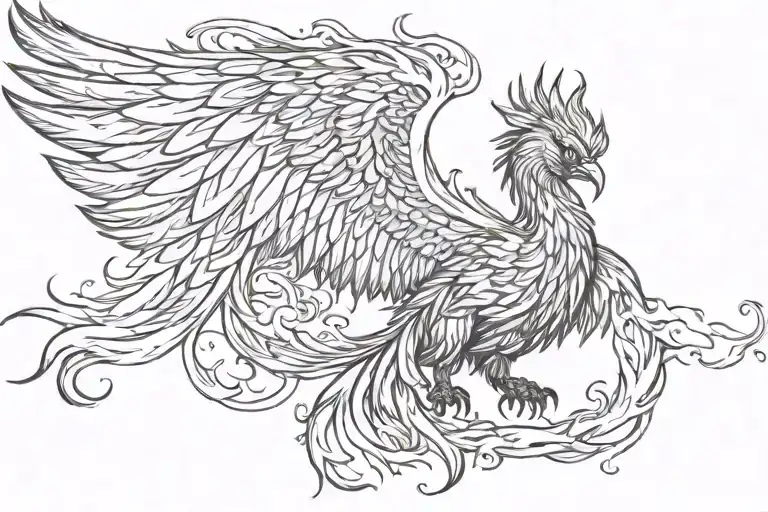 flaming Phoenix rising from ashes tattoo design idea