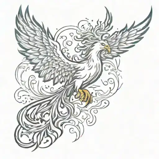 flaming Phoenix rising from ashes tattoo design idea