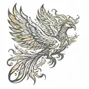 flaming Phoenix rising from ashes tattoo design idea