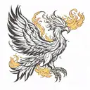 flaming Phoenix rising from ashes tattoo design idea