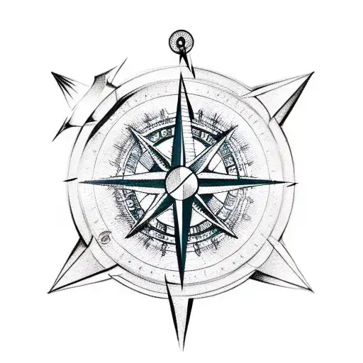 A sketch-style tattoo of a sailor's compass intertwined with electrical bolts and swallows flying around it tattoo design idea