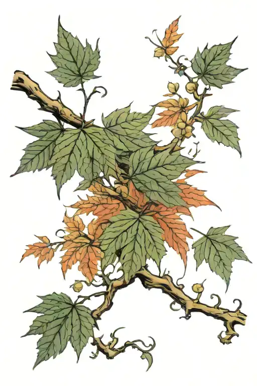 Japanese maple tree wings coming from the number 2  tattoo design idea