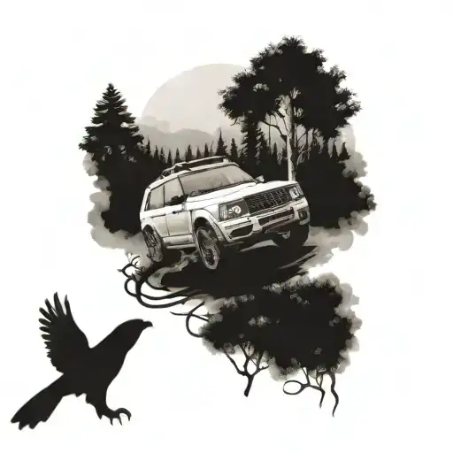 cars,bikes,helihopter,bears,forest,nice sky,snake cobra in black and white for a leg sleeve real tattoo design idea