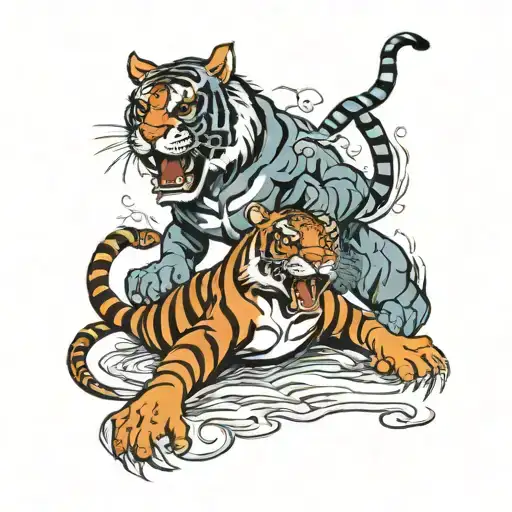 A traditional Thai tiger engaged in a jiu jitsu match tattoo design idea