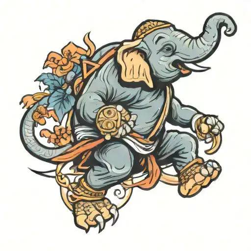 A Thai elephant performing a jiu jitsu move tattoo design idea