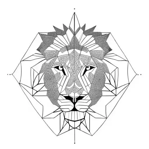 half face of geometric lion with brain and monk meditating. add some mexican style tattoo design idea