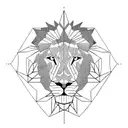 half face of geometric lion with brain and monk meditating. add some mexican style tattoo design idea
