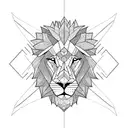 half face of geometric lion with brain and monk meditating. add some mexican style tattoo design idea