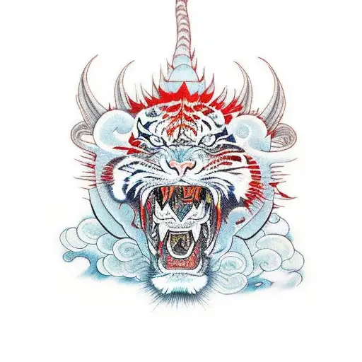 Dragon versus tiger with the text "Savage" tattoo design idea