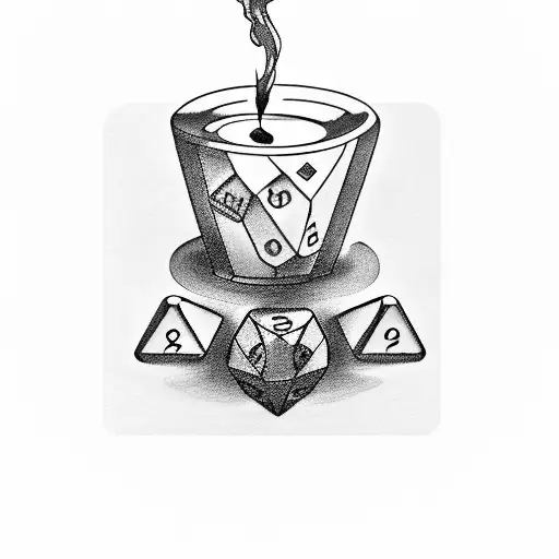 wine cup with a cigar smoke and a dice tattoo design idea