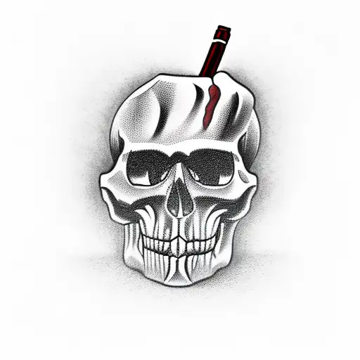 wine cup with a cigar with smoke and skulls tattoo design idea