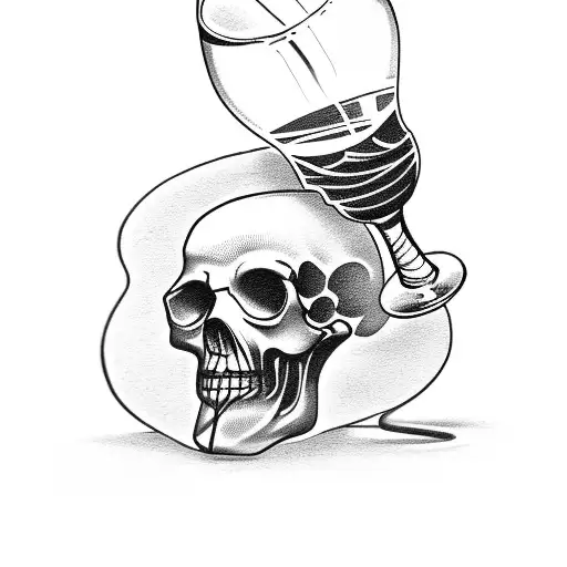 wine cup with a cigar with smoke and skulls tattoo design idea