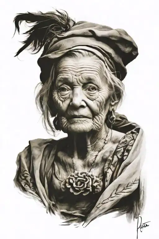 old woman posing tattoo design idea