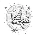 A stingray gliding through the ocean with a starry night sky background tattoo design idea