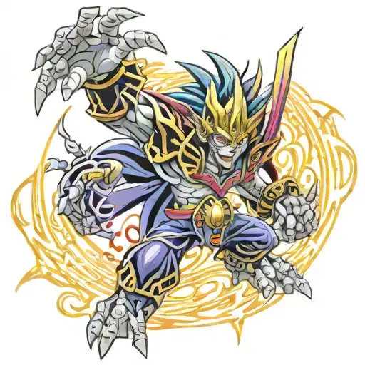 monster reborn yugioh with light rays shining tattoo design idea