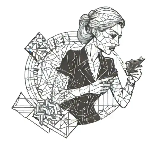 an engineer maneater girl eating chocolates and doing magic with her right hand tattoo design idea